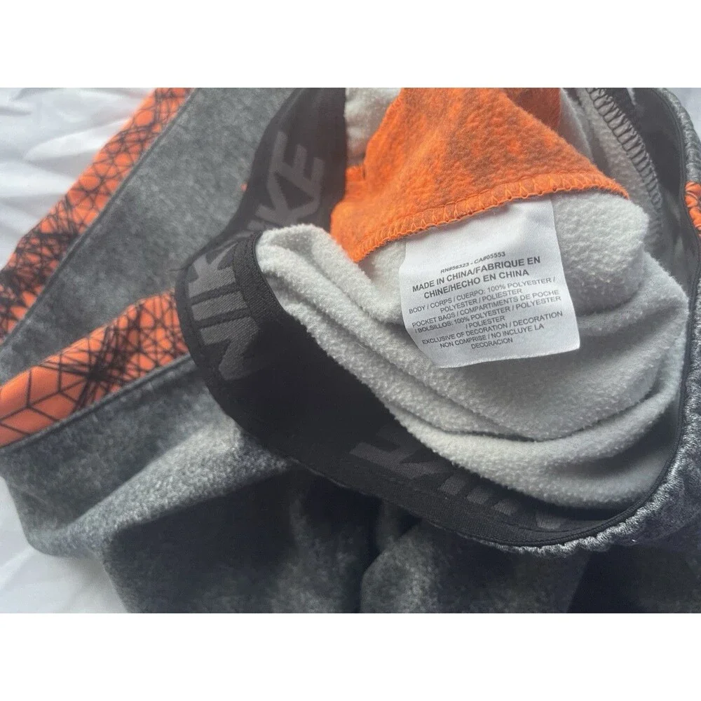 Nike Dri-FIT Youth Large 7 Gray Orange Jogger Sweatpants Athletic Kids Fleece